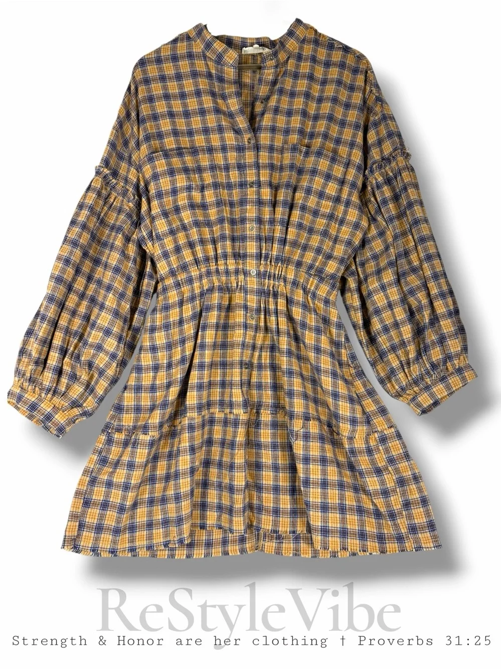 PEACH LOVE CALIFORNIA Womens Size L Dress Flannel Plaid Pockets Boho Knee Length